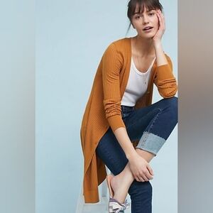 Anthropologie Meadow Rue Cali Mustard Duster Ribbed Cardigan Sweater